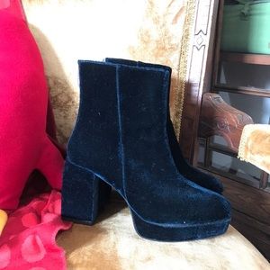 Blue Zara Velvet Platform Heel Boots